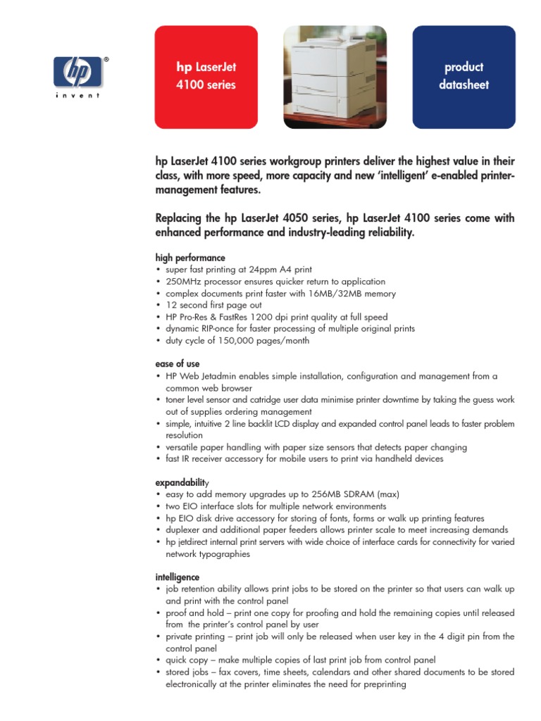 Hp Laserjet 4100n Printer Computing Hewlett Packard