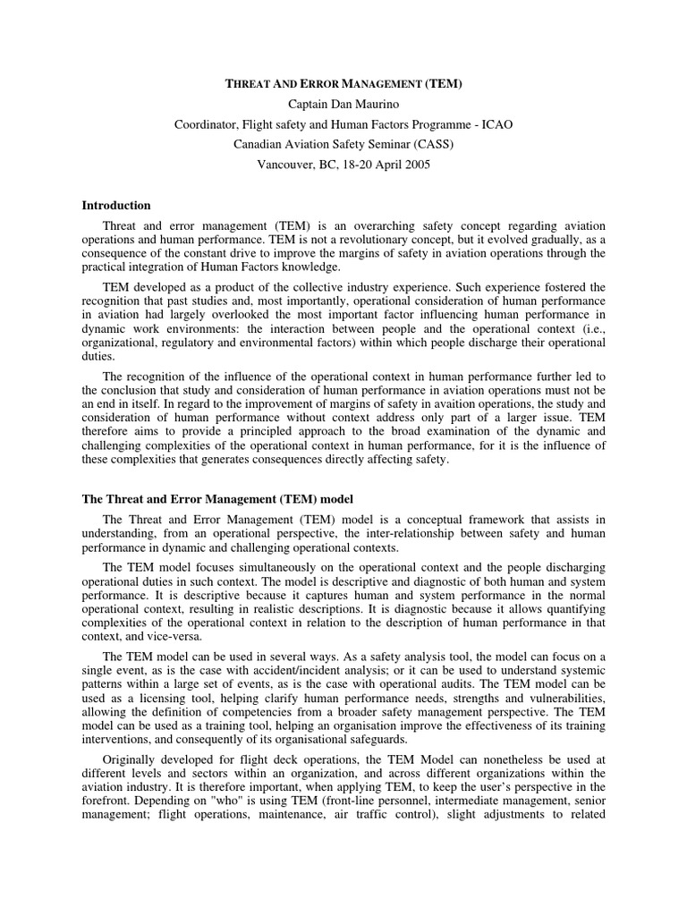 Understanding Threat and Error Management | PDF | Air Traffic Control ...