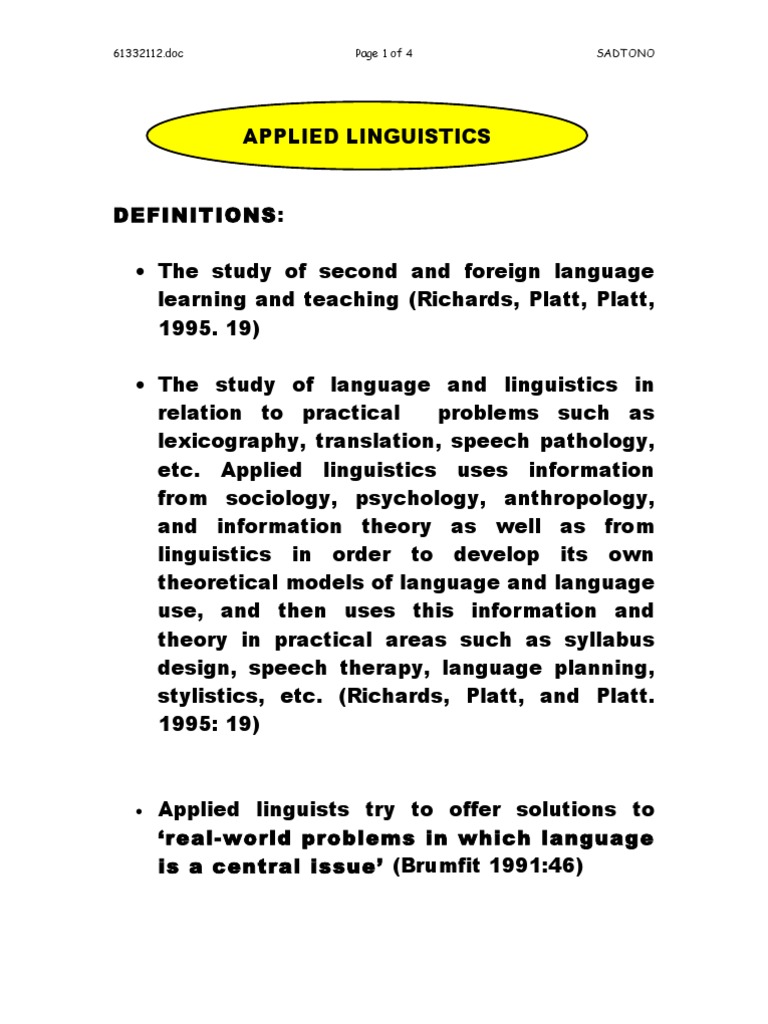 Applied Ling Definition Etc. 0706 Foreign Language Linguistics
