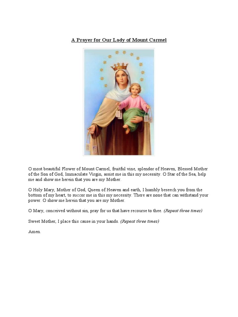 A Prayer For Our Lady of Mount Carmel | PDF