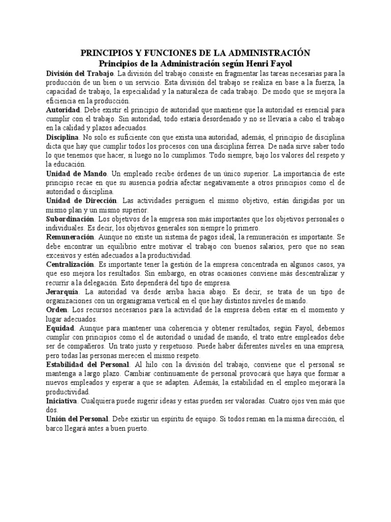 Principios y Funciones de La Administración | PDF | Planificación ...