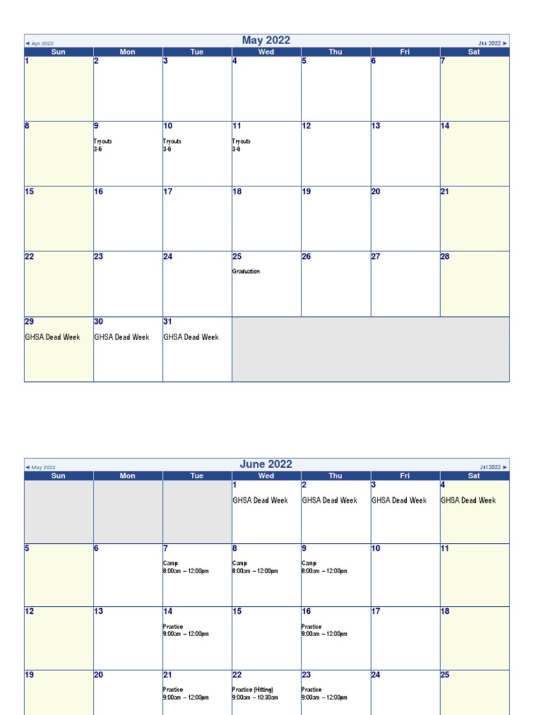 2022 Softball Calendar | PDF