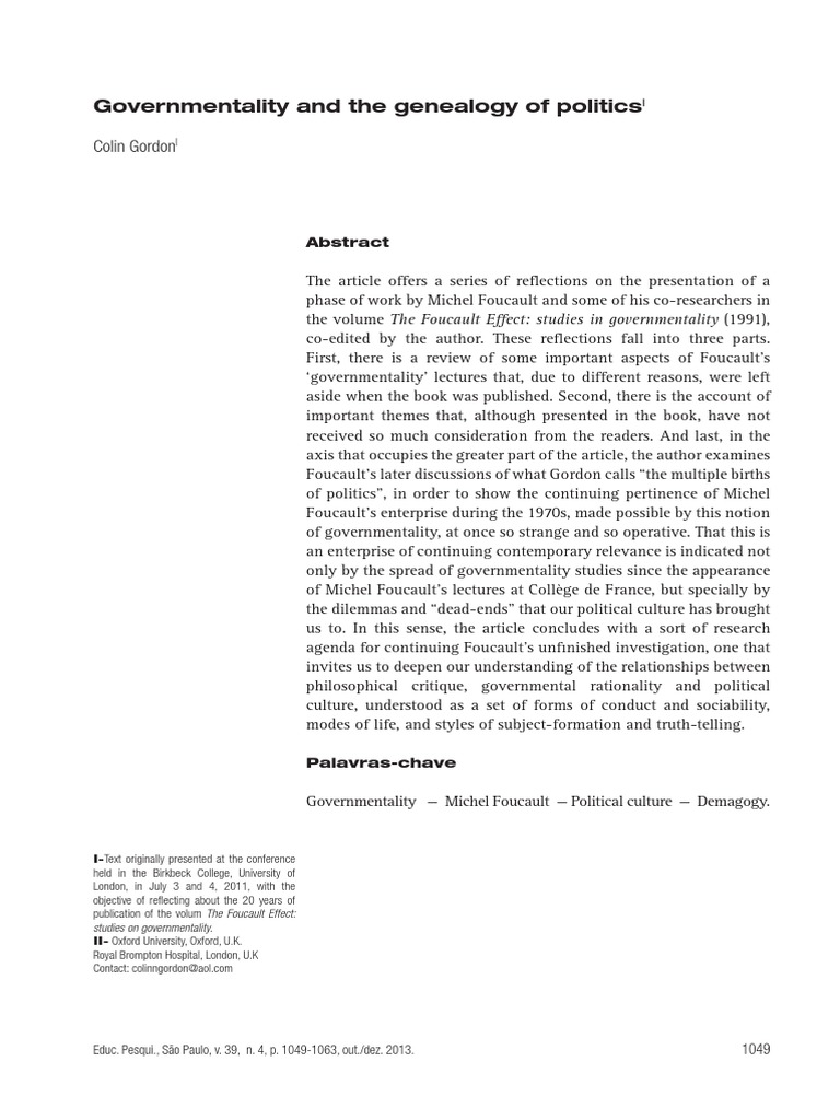 Governmentality and The Genealogy of Politics: Colin Gordon | PDF ...