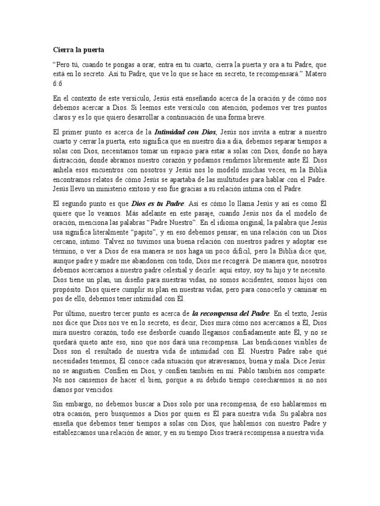 Cierra La Puerta PDF Oración Jesús