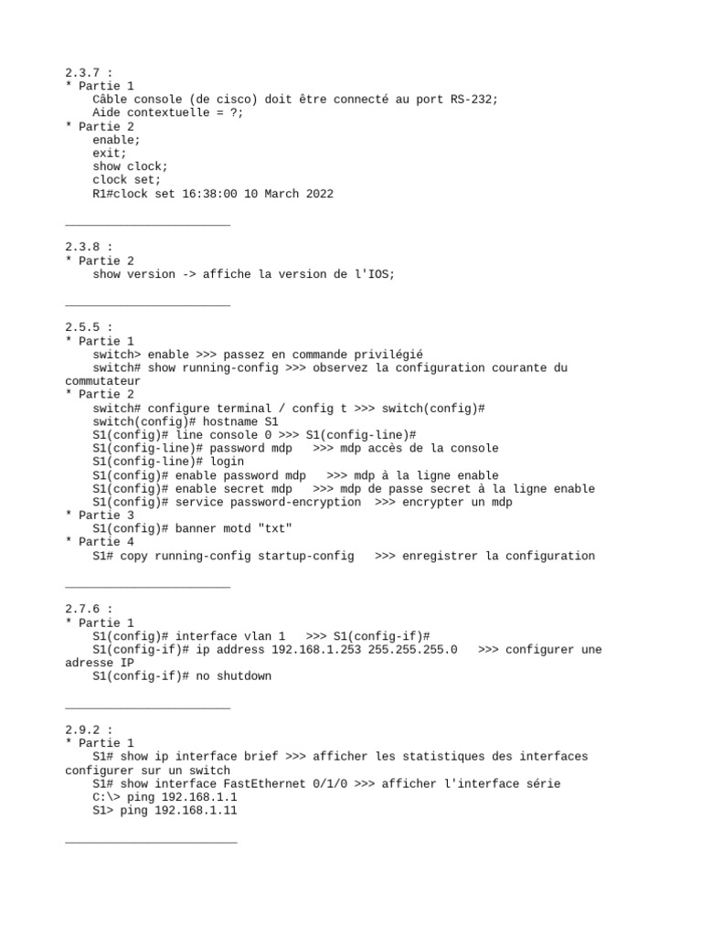 Configuration Réseau et Commandes Cisco | PDF | I Pv6 | Adresse IP