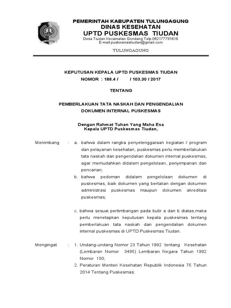 Contoh SK Pemberlakuan Pedoman Tata Naskah | PDF