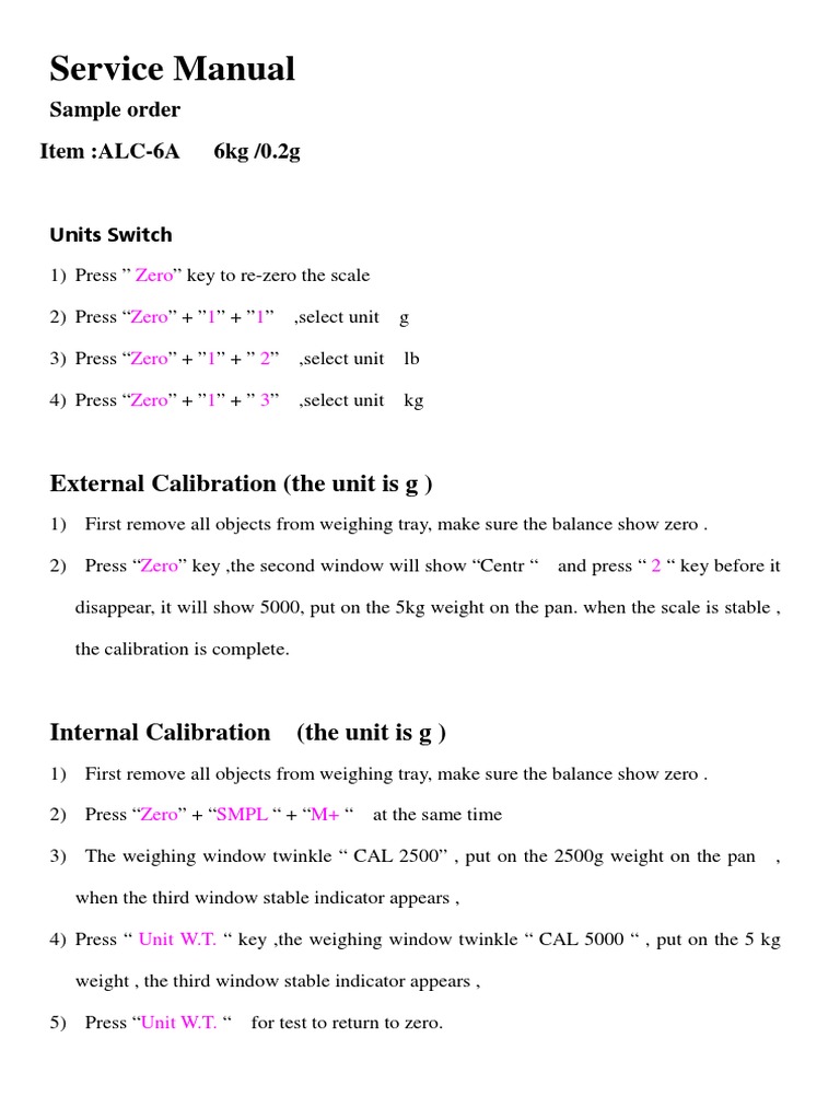 ALC-6A Scale Calibration Guide | PDF