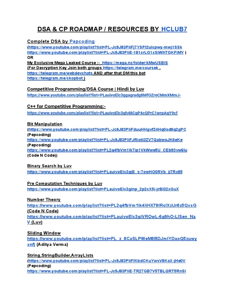Dsa & CP Roadmap - Resources by Hclub7 | PDF | Algorithms And Data ...