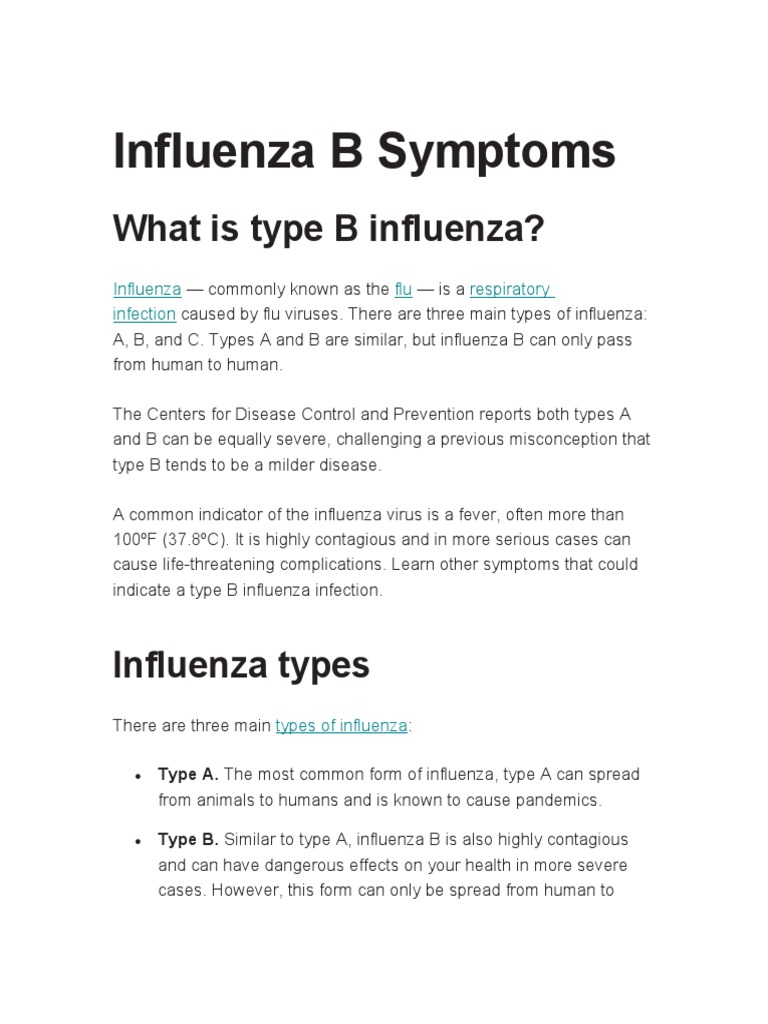 Influenza B Symptoms PDF Influenza Common Cold