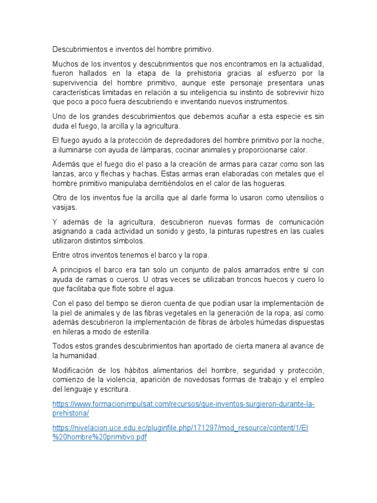 Descubrimientos e Inventos Del Hombre Primitivo | PDF