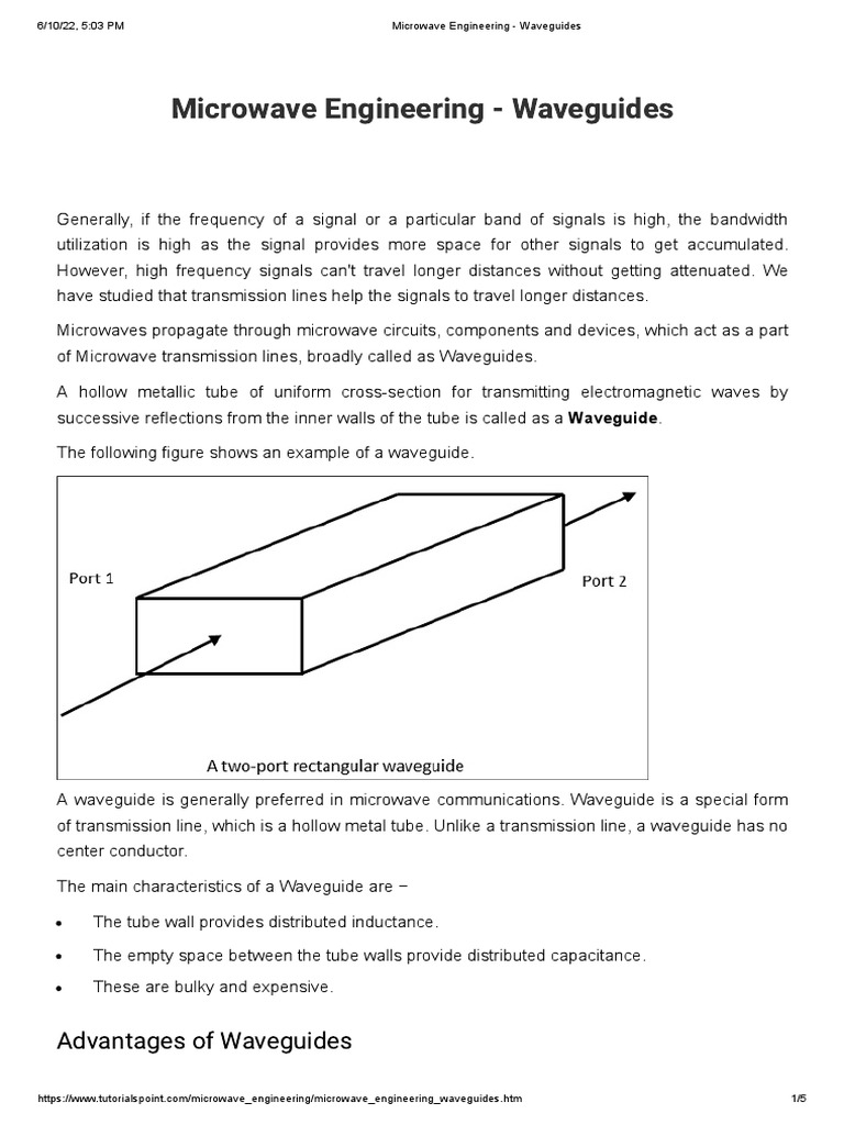 Microwave Engineering Waveguides 5 PDF Waveguide Transmission Line