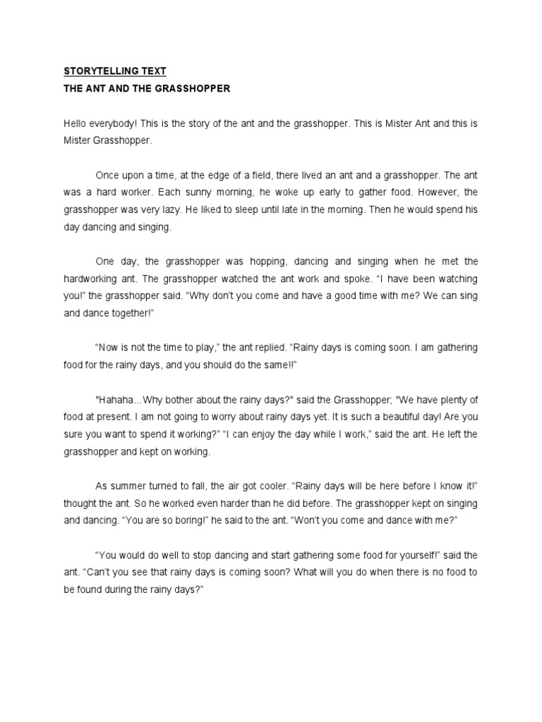 Ant and Grasshopper Story Script | PDF
