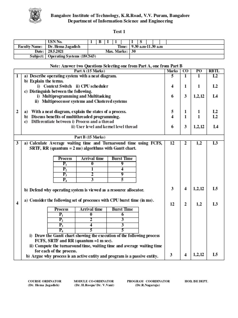 Operating Systems Exam - 28 May 2021 | PDF | Process (Computing ...
