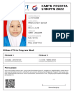 Kartu Peserta SNMPTN 2022: 4220204383 Mita Farchatin Nazidah 0042413129 Sman 1 Manyar Kab. Gresik Prov. Jawa Timur