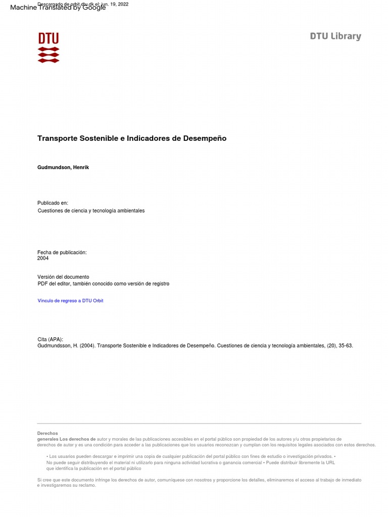 Sustainable Transport and Performance Indicators | PDF ...
