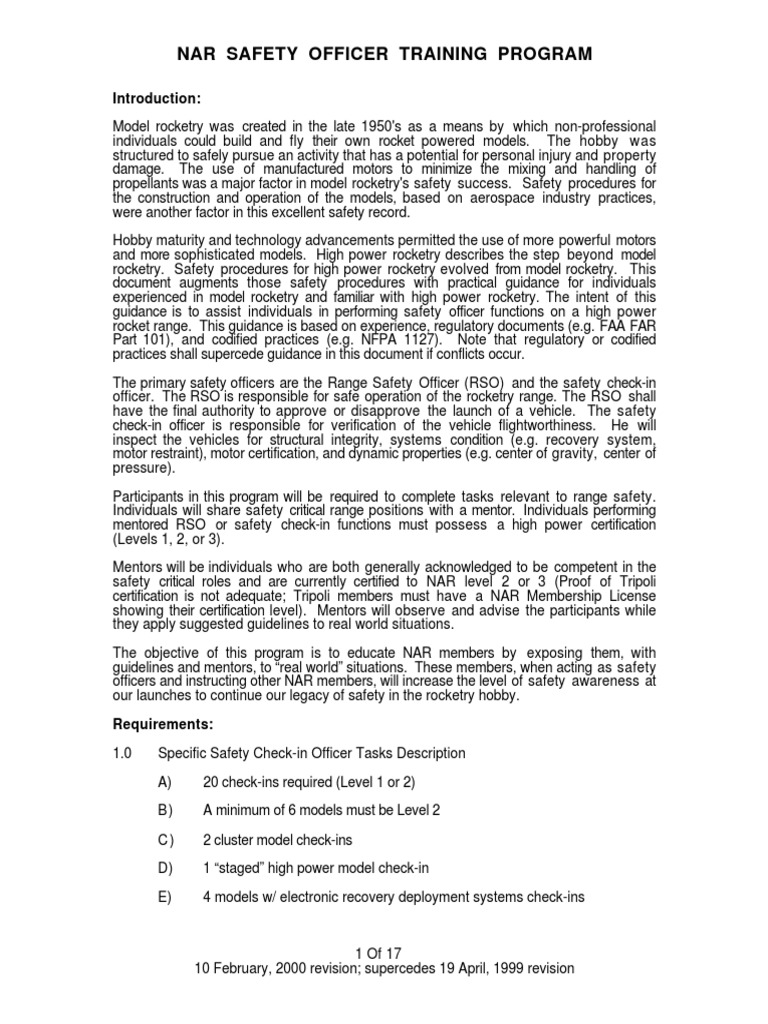 Nar Safety Officer Training Program PDF Rocket Range Safety