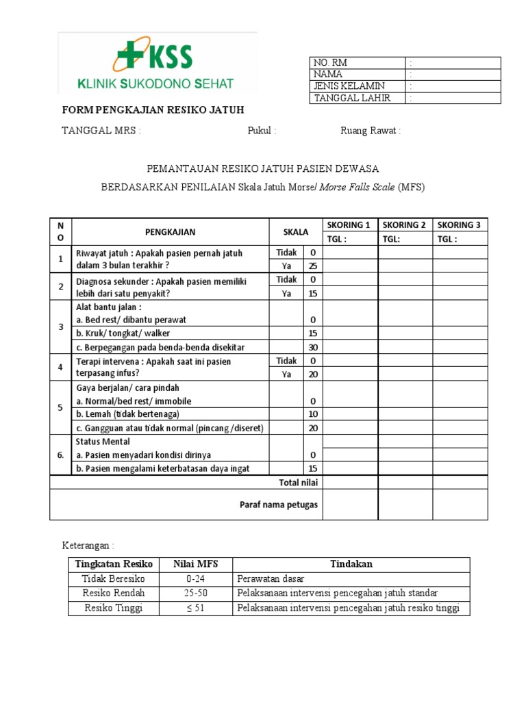 Form Pengkajian Resiko Jatuh Px Dewasa Pdf