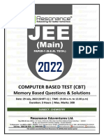 JEE Main 2022 July Session 2 Shift-1 (Dt 29-07-2022) Chemistry