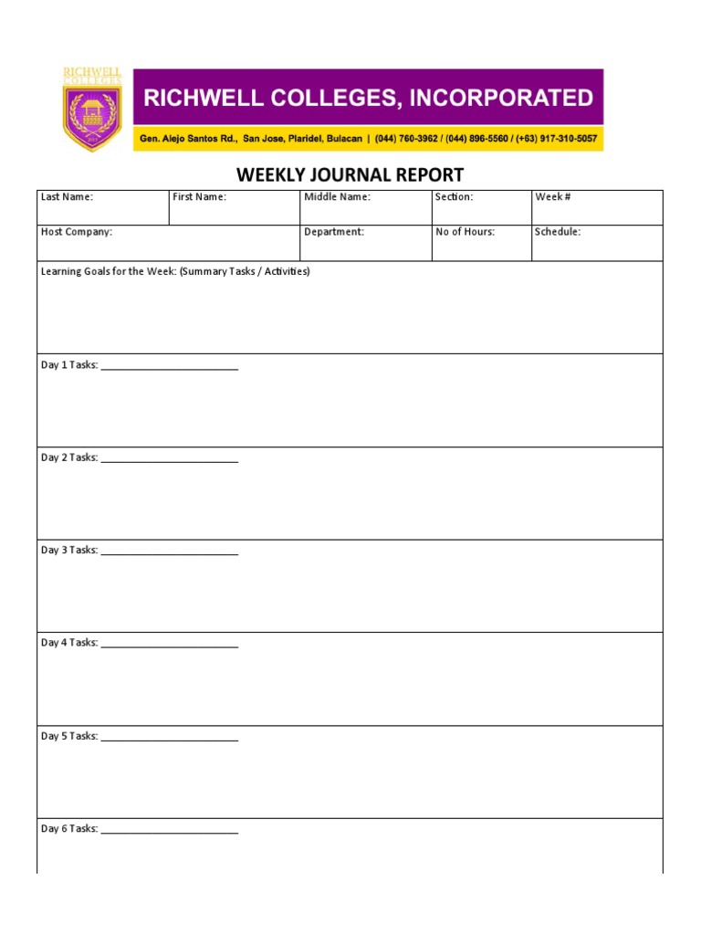Ojt journal template pdf