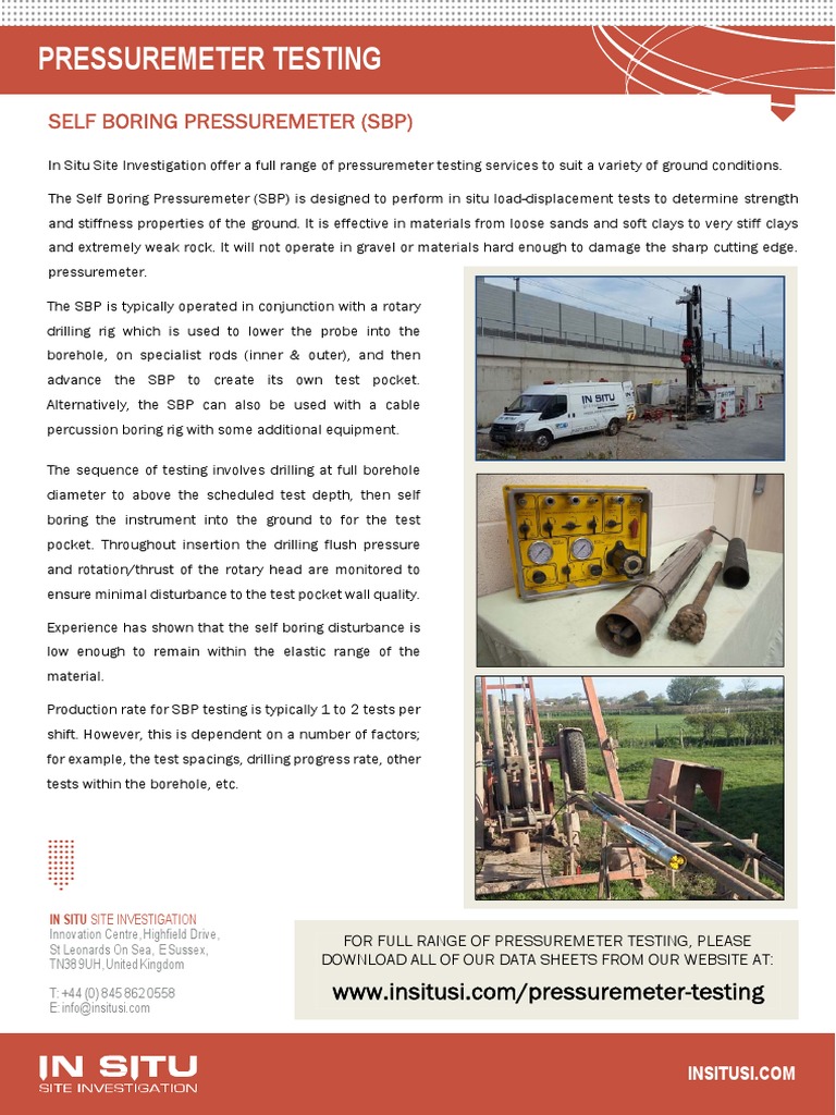 Pressuremeter Testing Self Boring Pressuremeter (SBP) PDF Drilling
