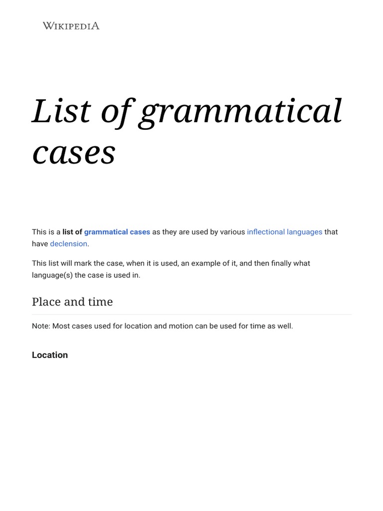 List of Grammatical Cases PDF Languages Of Asia Grammar