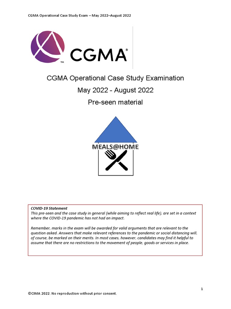 CGMA Operational Case Study Examination May 2022 - August 2022 Pre-Seen ...