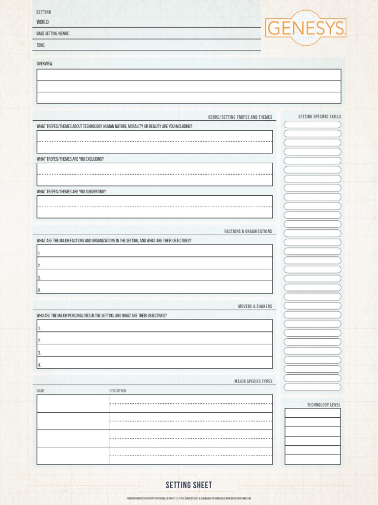 Genesys Setting Worksheet Fillable | PDF