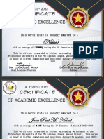 Academic Excellence Certificate