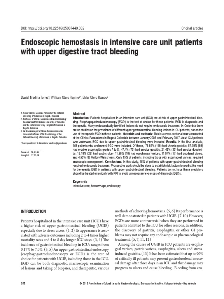 Endoscopic Hemostasis in Intensive Care Unit Patients With Upper