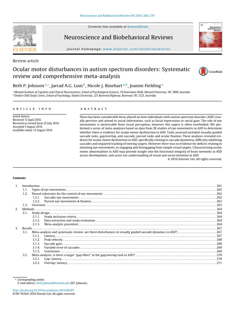 Ocular Motor Disturbances in Autism Spectrum Disorders Systematic PDF