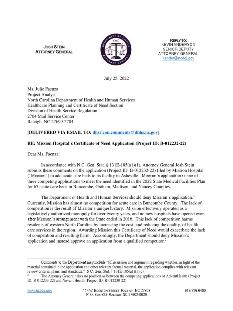 Comments on Mission Hospital CON Application | PDF