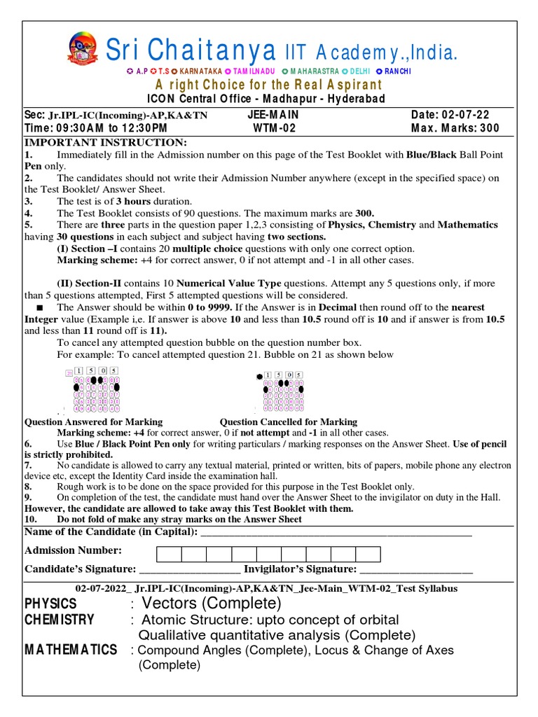 Sri Chaitanya: IIT Academy.,India | PDF | Euclidean Vector | Electron
