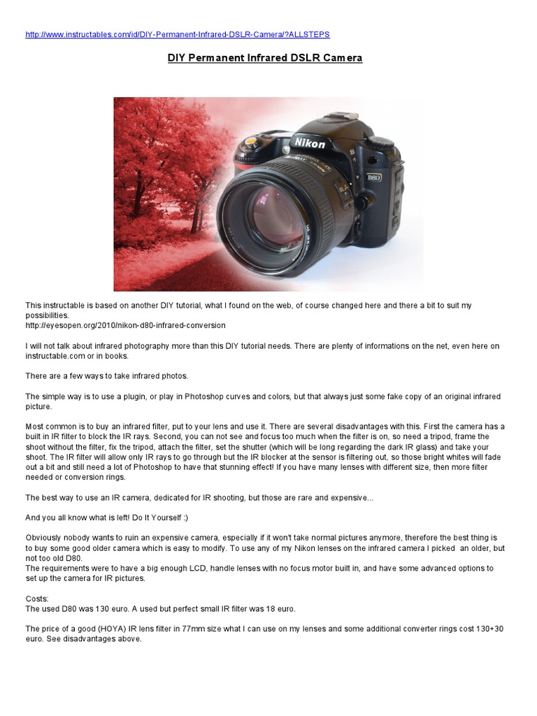 Convertir Una Nikon D80 en Una Camara Ir PDF Camera Infrared
