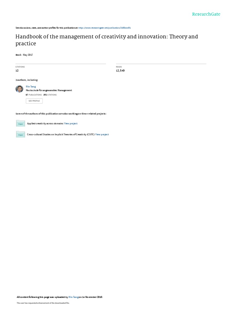 Cristian H Werner and Tang Handbook of The Management of Creativiti and ...