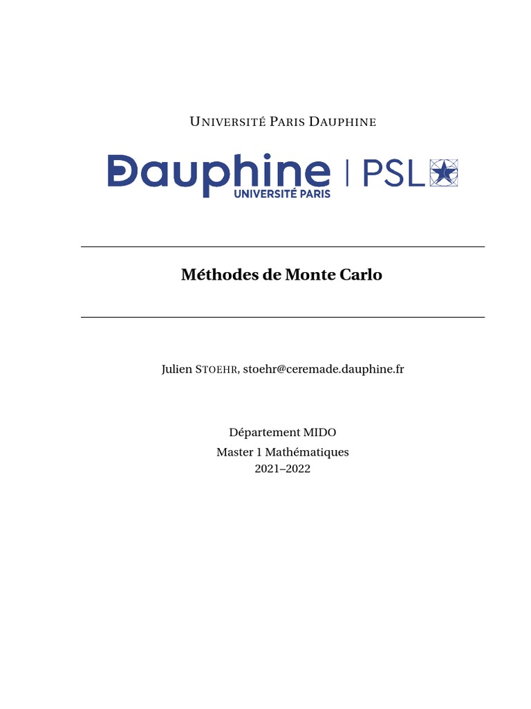 Cours Monte Carlo | PDF | Méthode de Monte-Carlo | Estimateur (statistique)