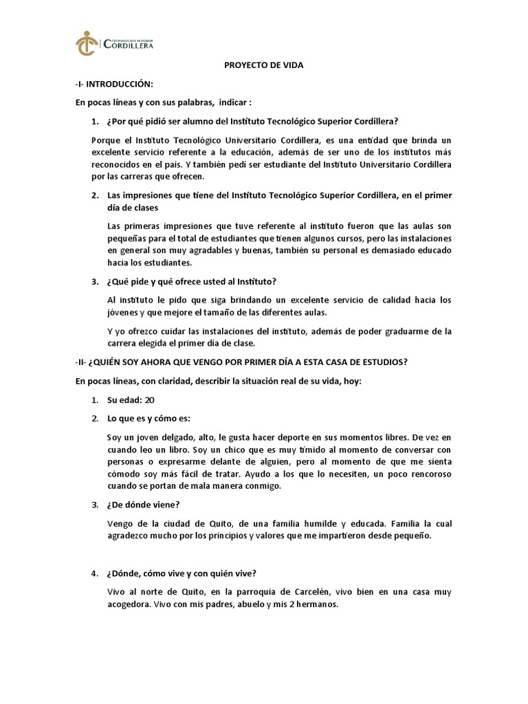 PROYECTO DE VIDA Plantilla para Estudiantes | PDF | Crecimiento ...