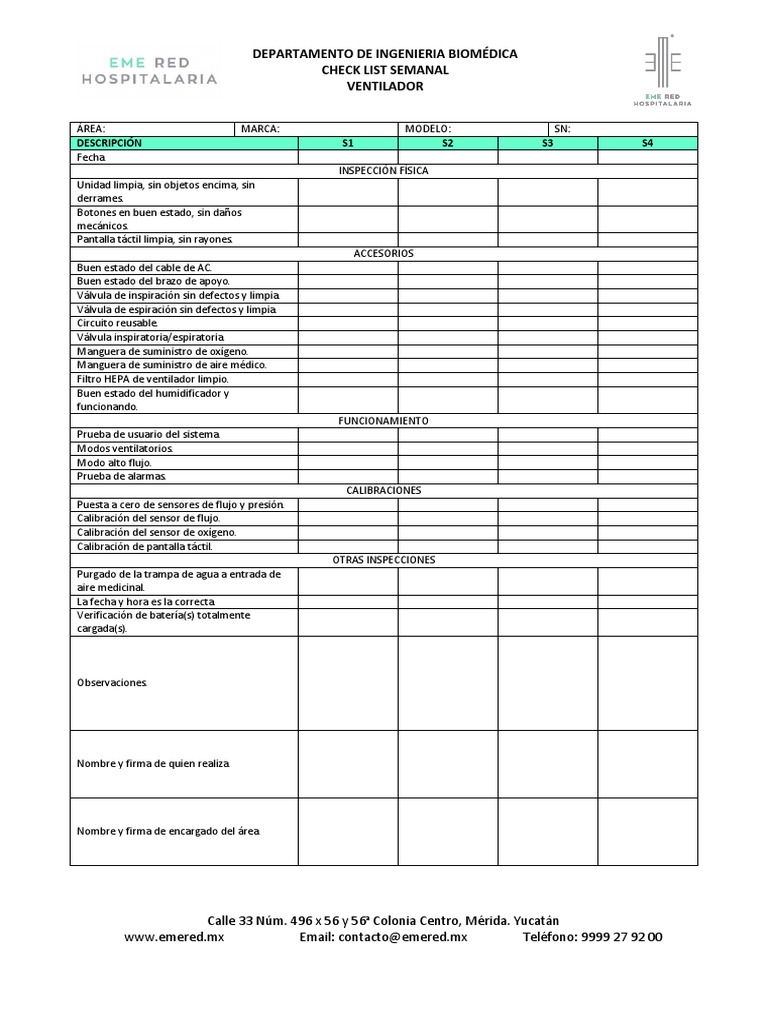 Check List Semanal de Ventilador | PDF