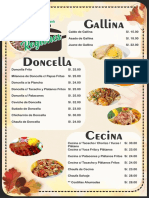 menú restaurante peruano con platos de gallina, doncella, cecina y más