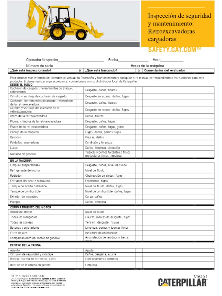Checklist RETROEXCAVADORA CAT | PDF