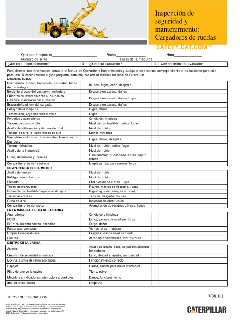 Inspeccion - de - Seguridad - y - Mantenimiento Cargador Frontal | PDF ...