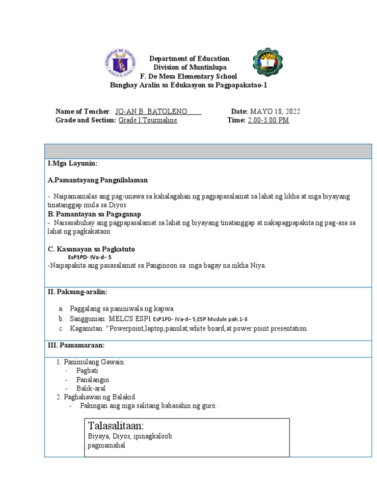 Banghay Aralin Sa Esp Q4 Week 4 | PDF