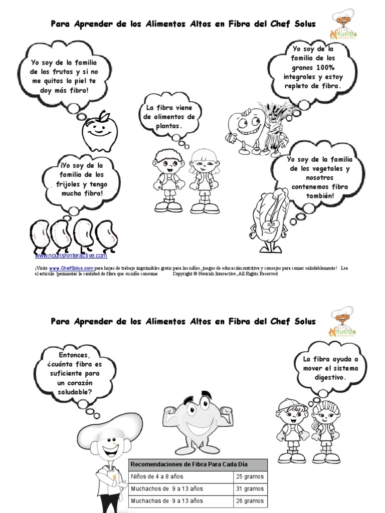 Es Spanish Teaching Kids About Fiber High Fiber Foods Facts Printable
