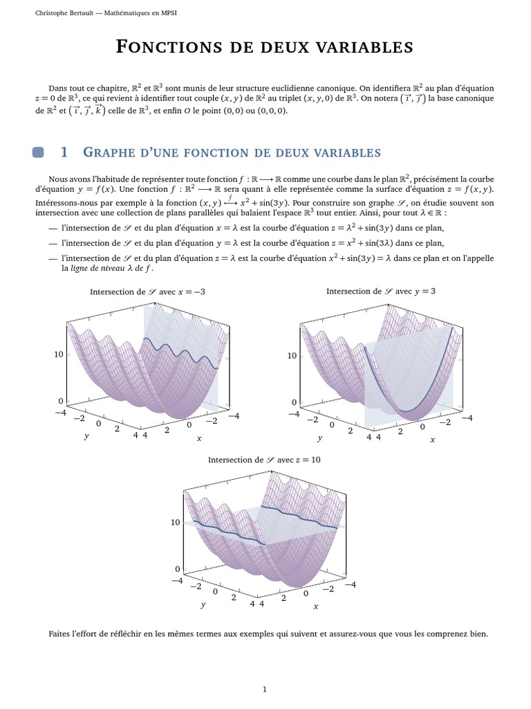Cours Fonctions de Deux Variables PDF Plan (Géométrie) Fonction — free download