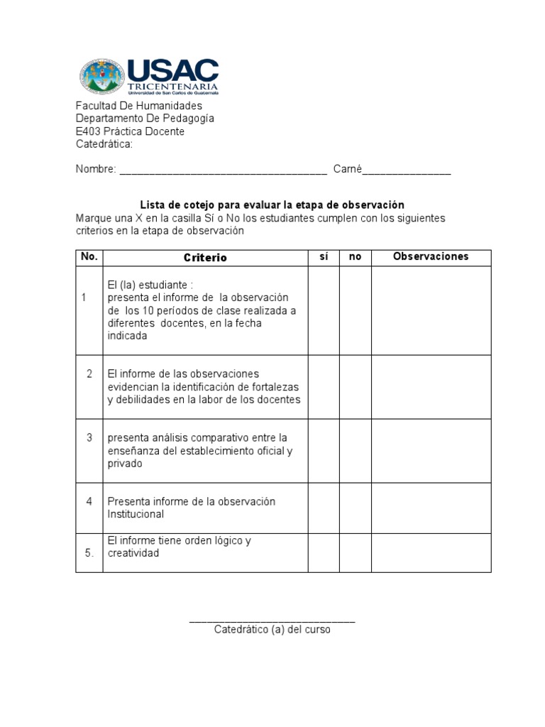 Criterios para Evaluar Observación Docente | PDF