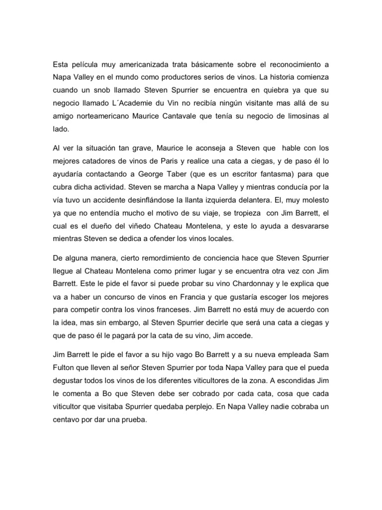 Ensayo Sobre Bottle Shock PDF Vitis Vino