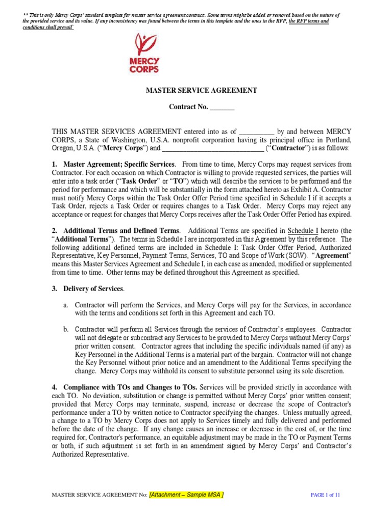 Attachment 2 - Sample Master Service Agreement | PDF | Indemnity ...