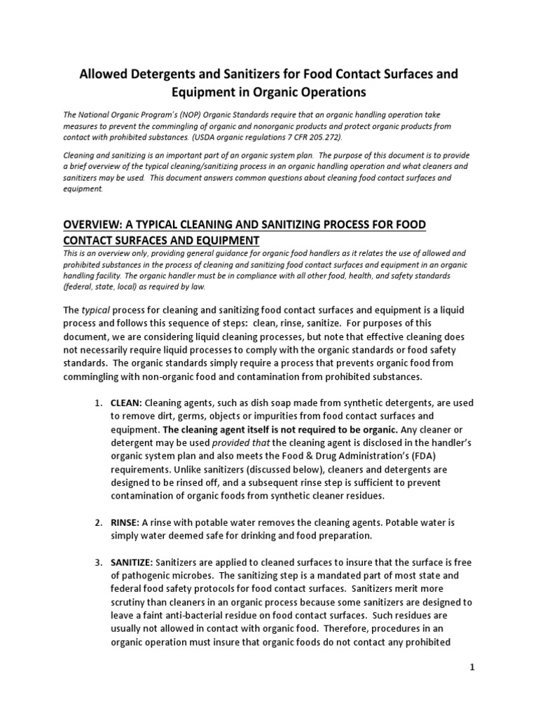 An InDepth Guide to Approved Cleaning Agents and Sanitizers for Ensuring Organic Integrity in