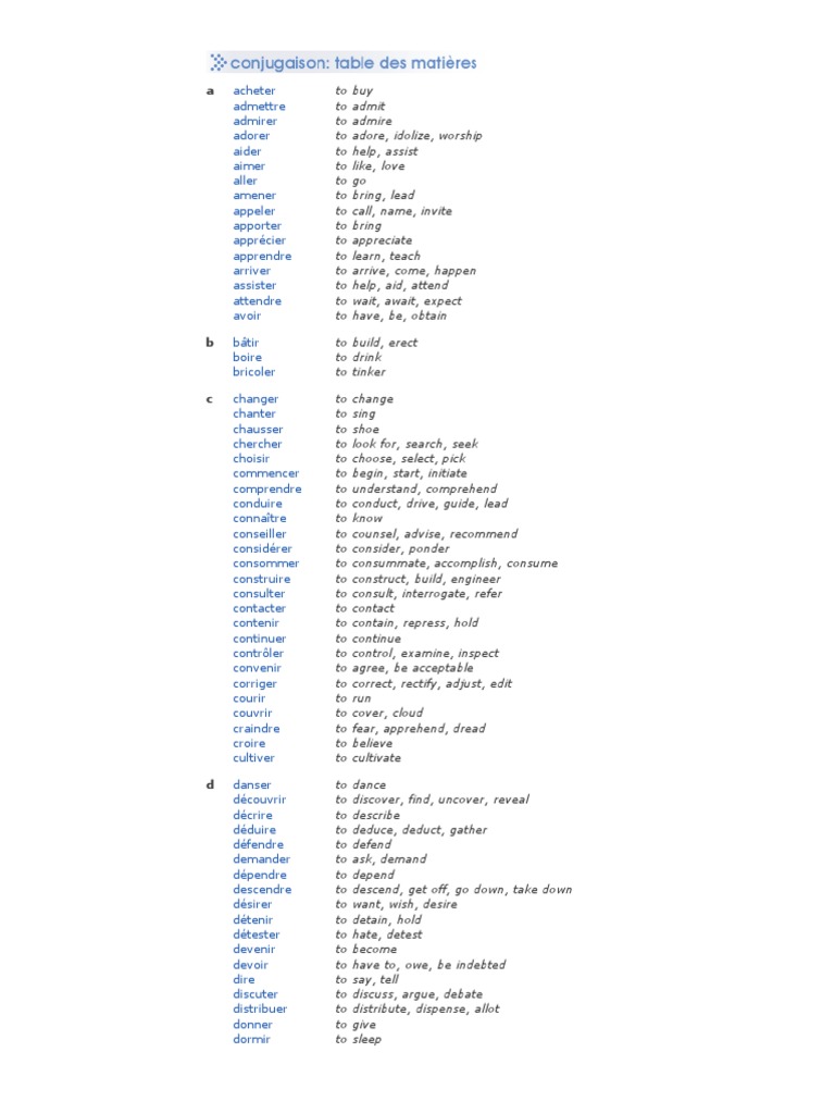 French Verbs List | PDF | Career & Growth | Language Arts & Discipline