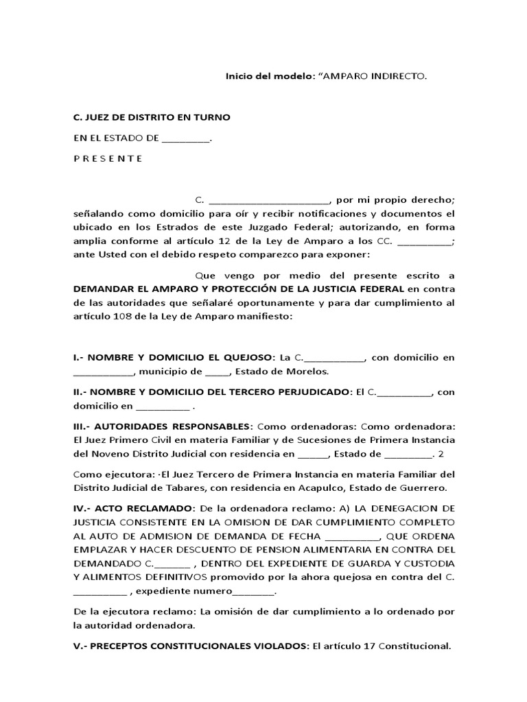 Demanda de Amparo Indirecto por Denegación | PDF | Justicia | Crimen y ...