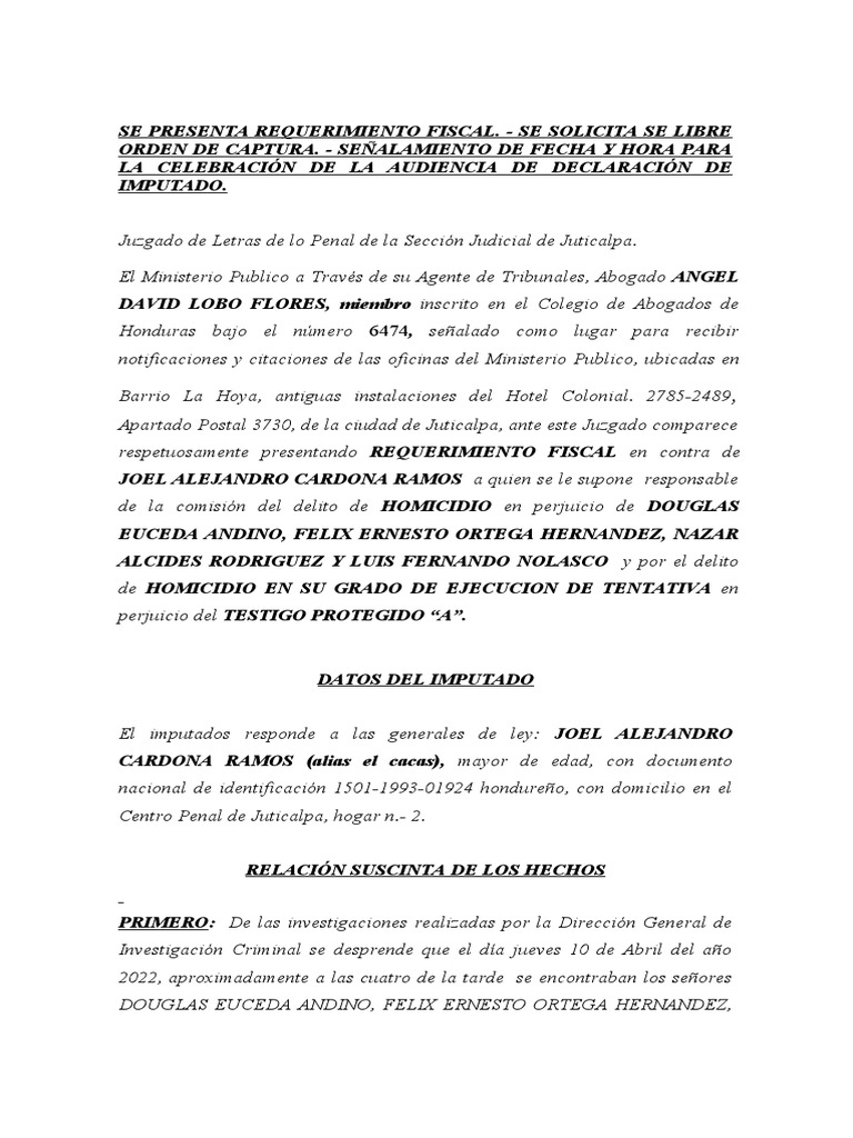 Requerimiento Fiscal Angel Lobo | PDF | Homicidio | Derecho penal